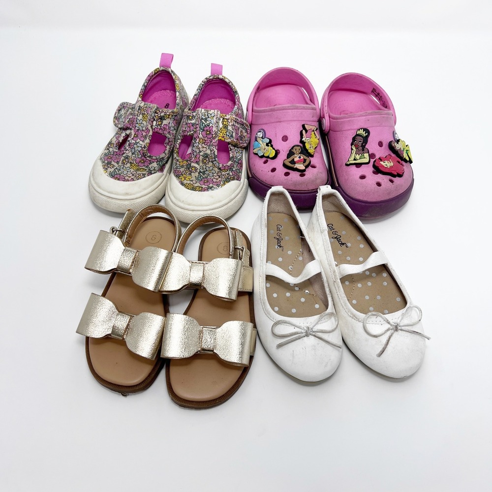 Toddler Girl Shoes Lot 4 Pairs Size 8 Cat & Jack Wonder Nation Disney Princess